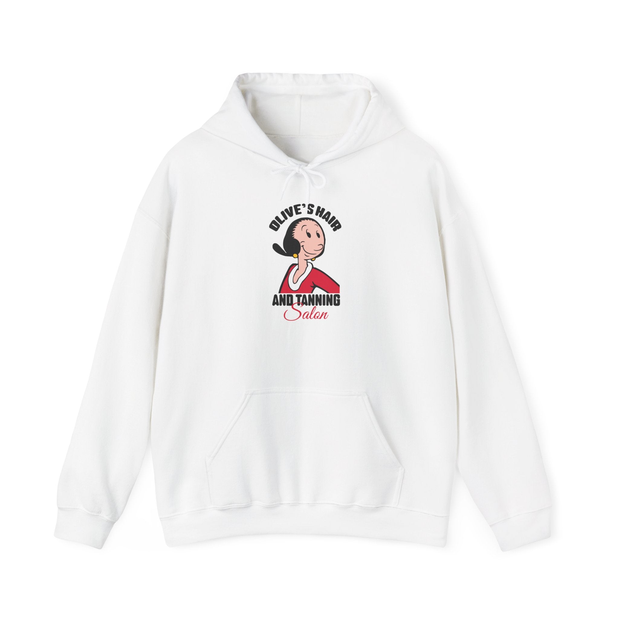 Olive’s Hair and Tanning Salon Hoodie. Vintage Olive Oyl Cartoon Graphic Pullover