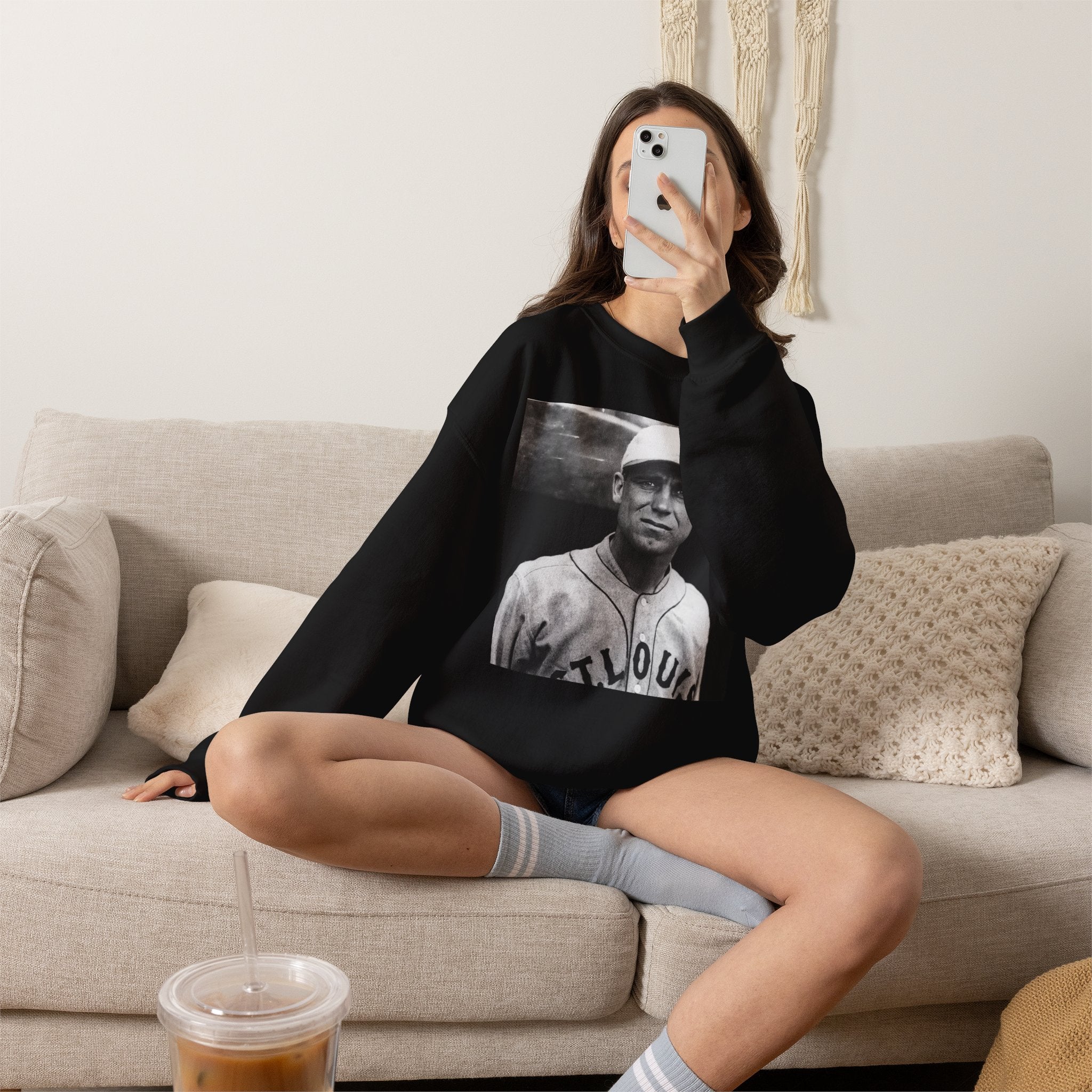Vintage Baseball Player Sweatshirt - Classic Sports Graphic Crewneck