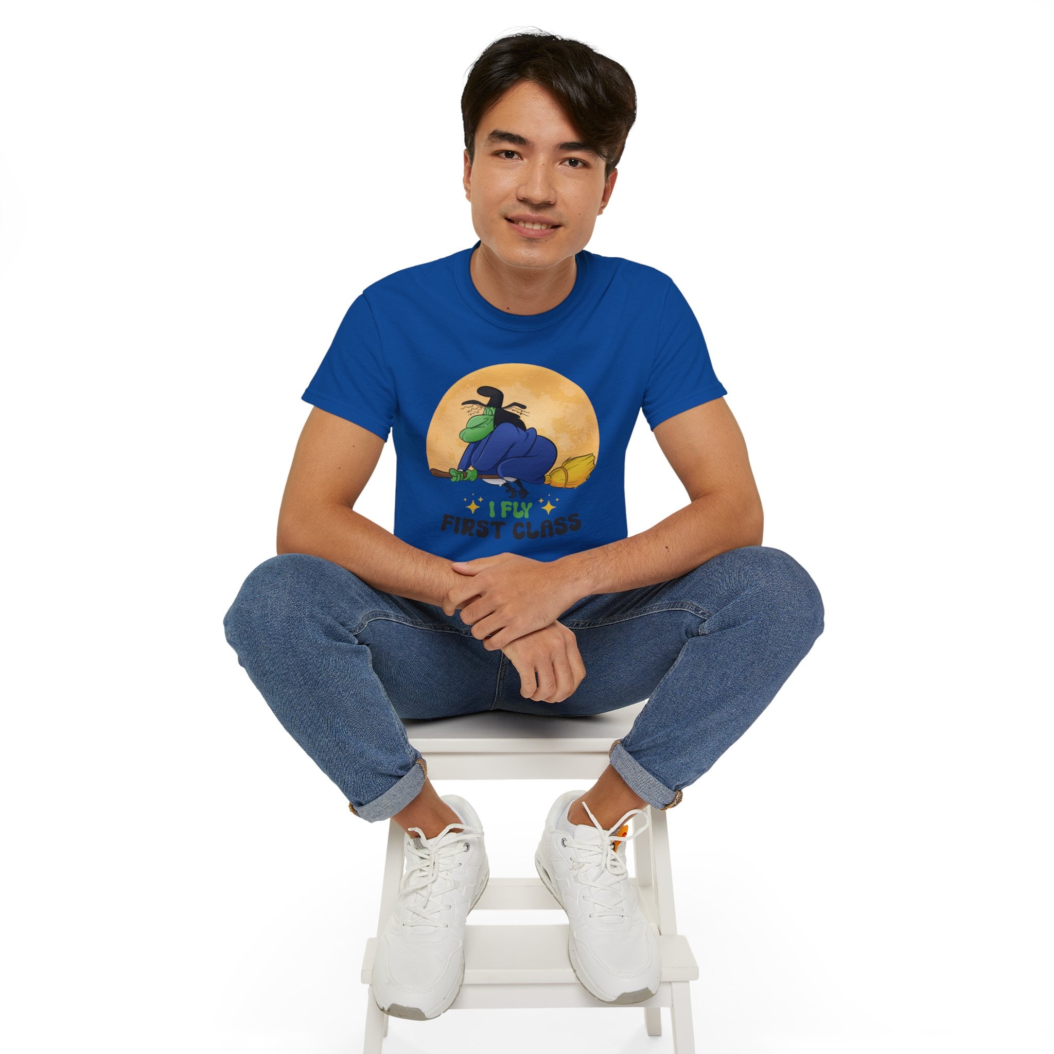 I Fly First Class — Funny Witch Halloween T-Shirt