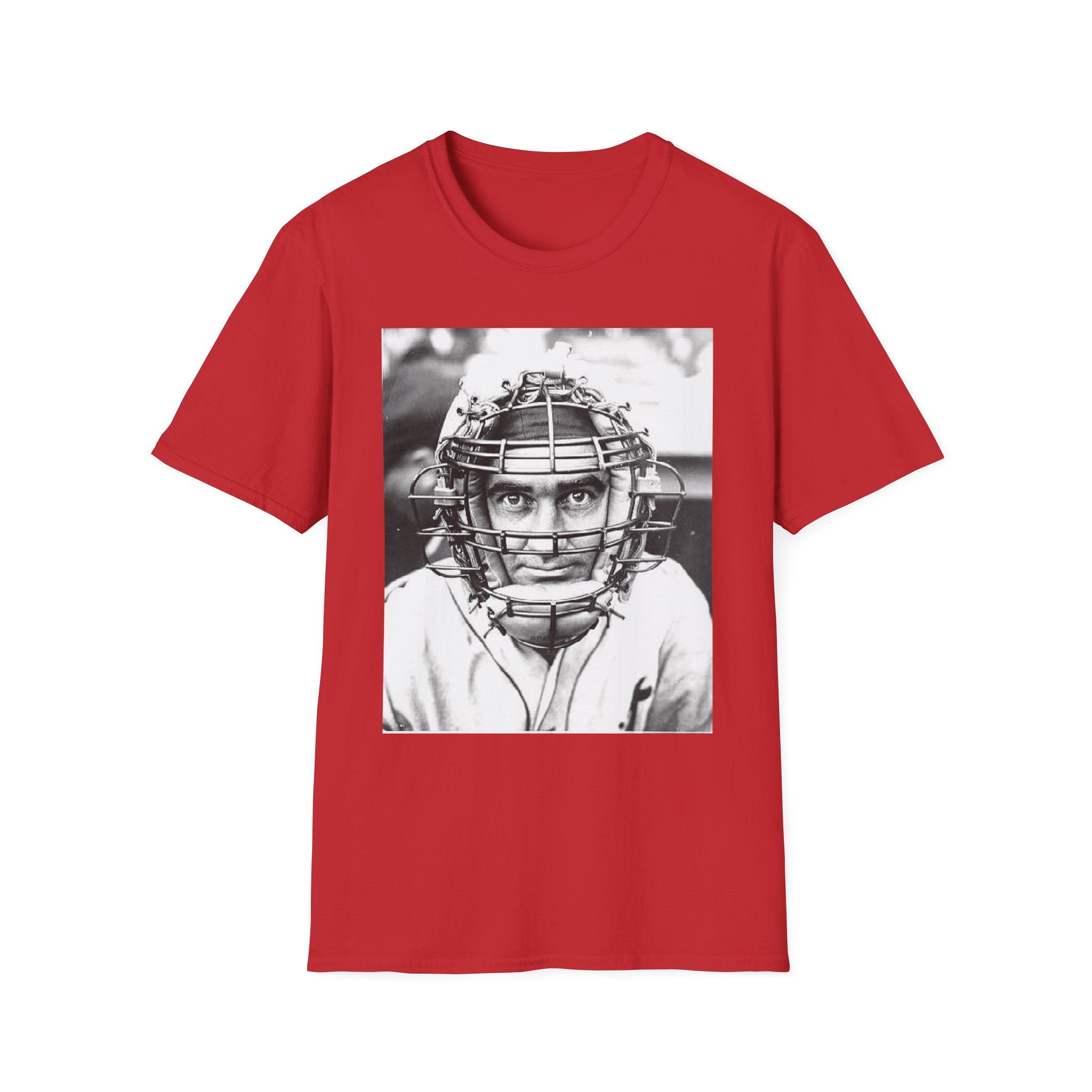 Baseball Catcher Portrait T-Shirt — Vintage Black & White Sports Tee